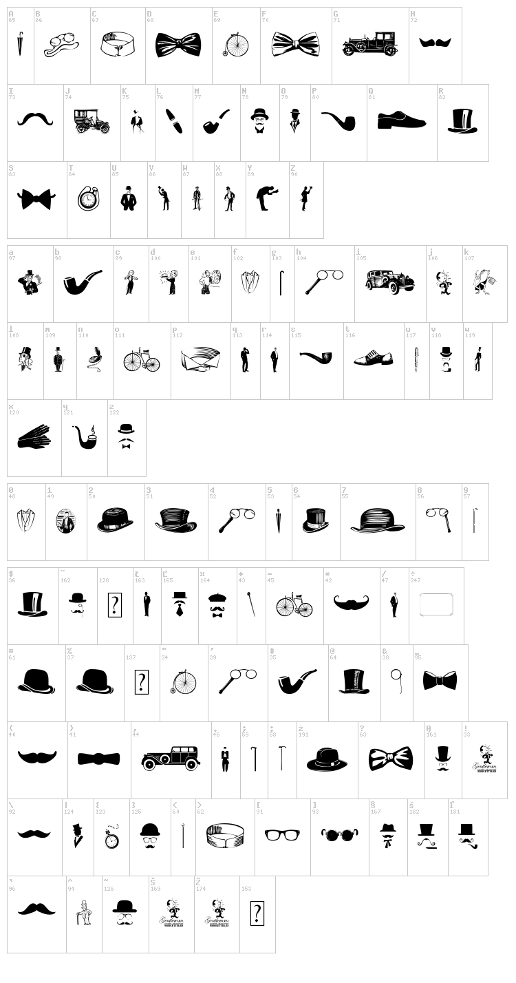 Gentleman Icons font map